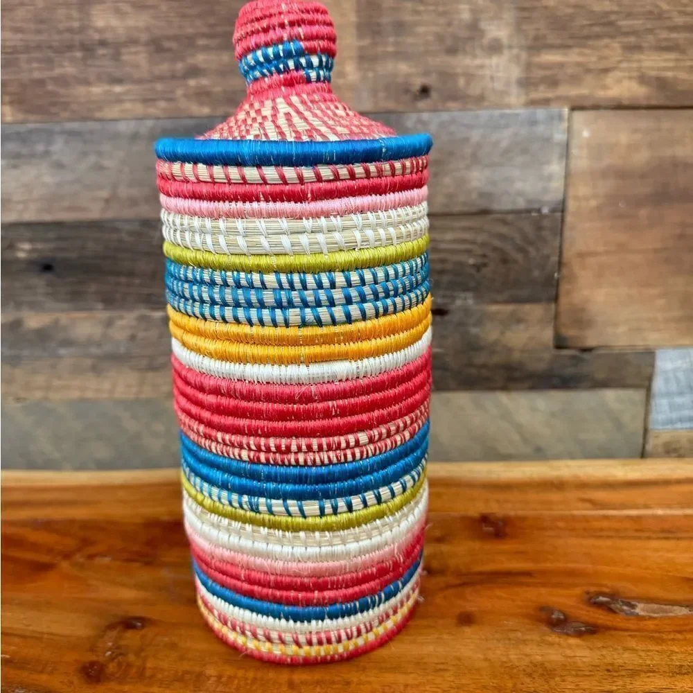 Colorful Woven Basket with Lid